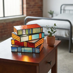 Stained Glass Book Stack Table Lamp, Vintage Accent Light