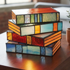 Stained Glass Book Stack Table Lamp, Vintage Accent Light