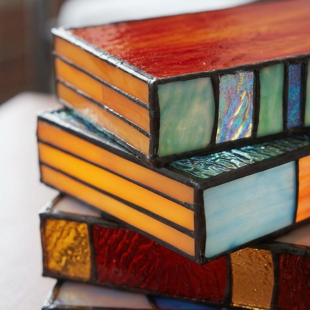 Stained Glass Book Stack Table Lamp, Vintage Accent Light