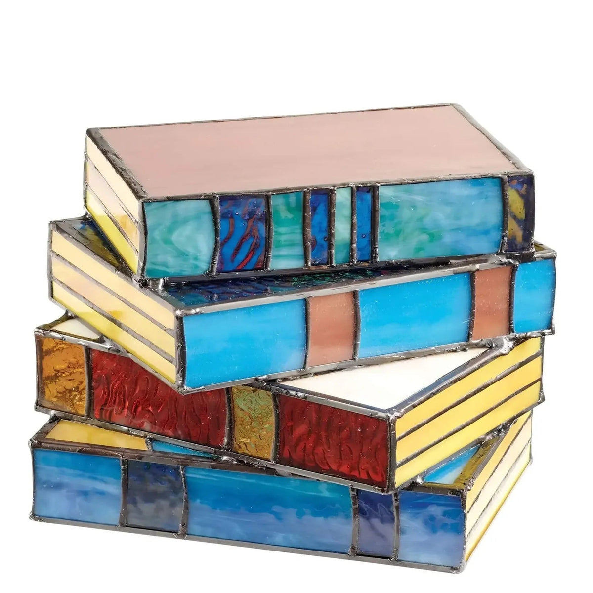 Stained Glass Book Stack Table Lamp, Vintage Accent Light
