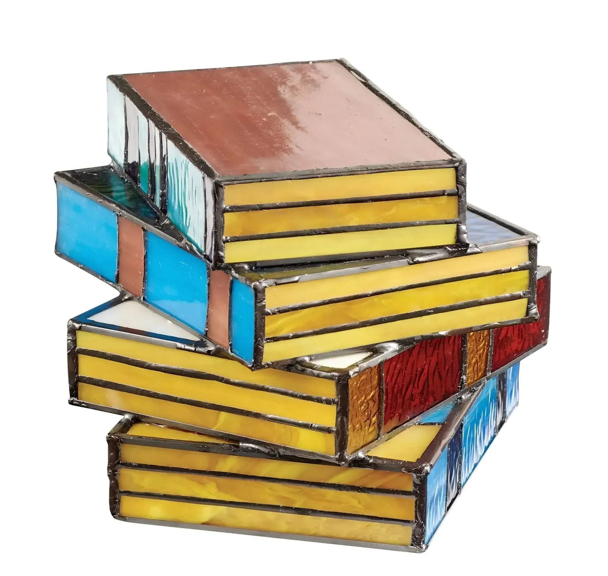 Stained Glass Book Stack Table Lamp, Vintage Accent Light