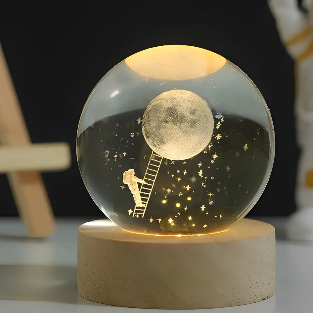 Engraved Crystal Ball Night Light on Wooden Base, 12 Designs