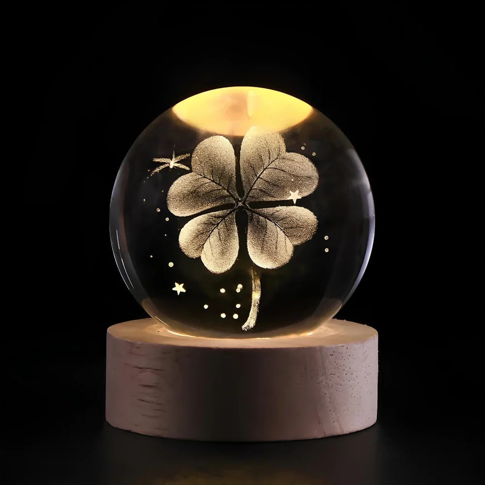 Engraved Crystal Ball Night Light on Wooden Base, 12 Designs