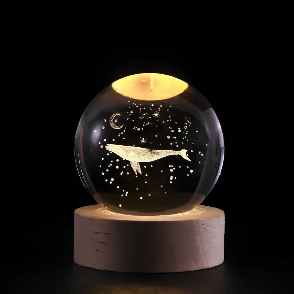 Engraved Crystal Ball Night Light on Wooden Base, 12 Designs