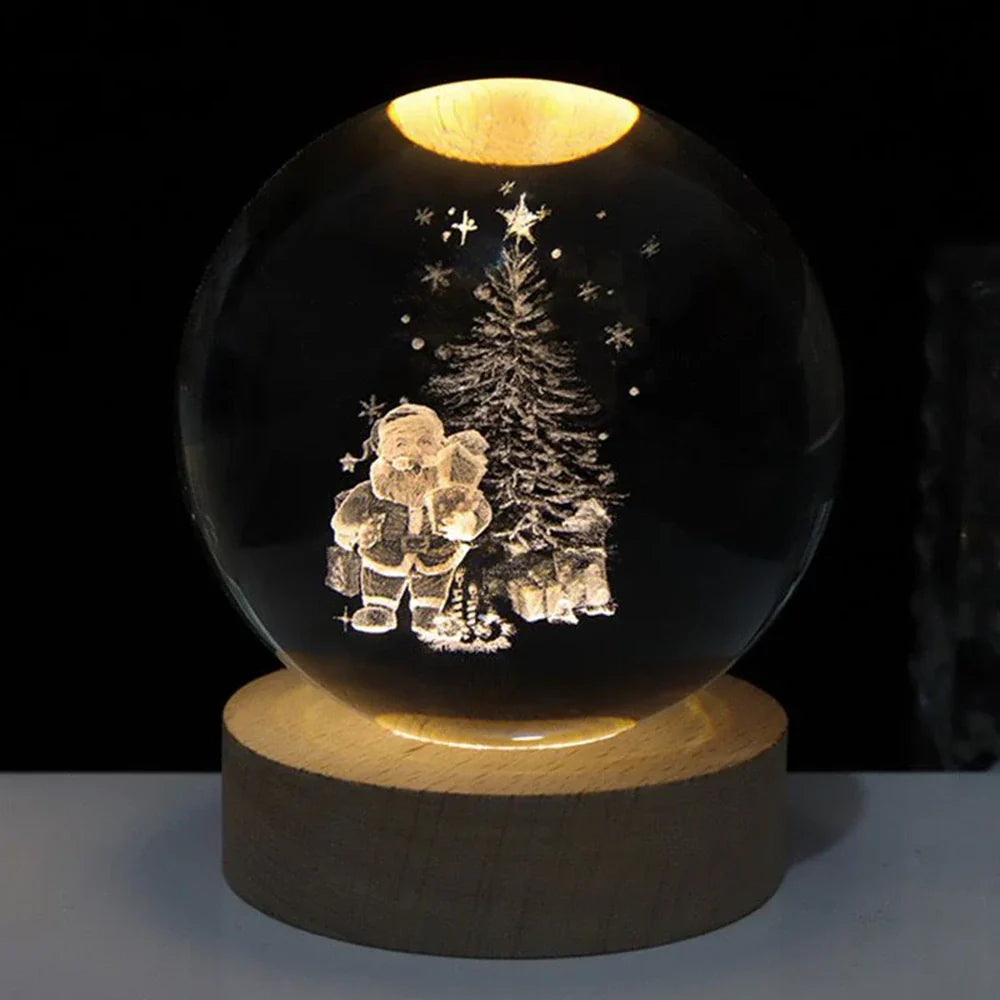 Engraved Crystal Ball Night Light on Wooden Base, 12 Designs