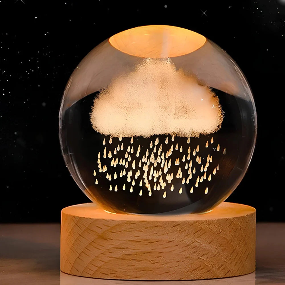 Engraved Crystal Ball Night Light on Wooden Base, 12 Designs