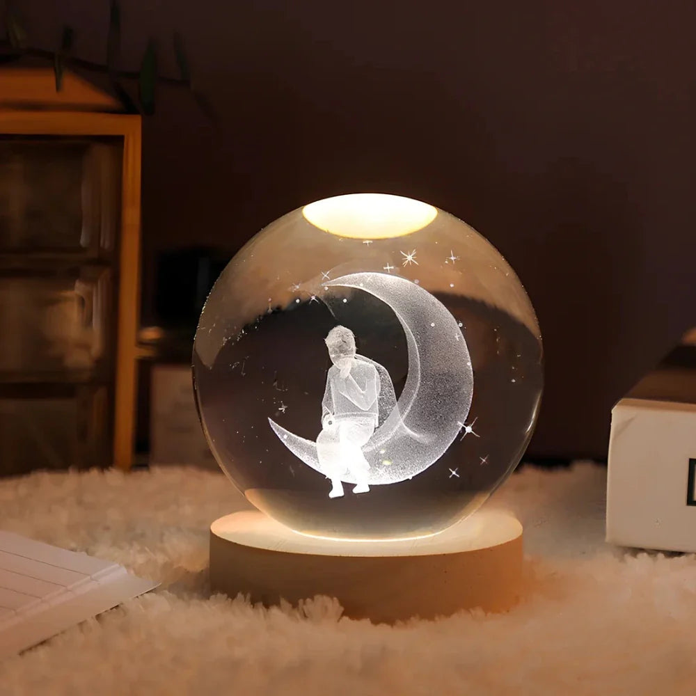 Engraved Crystal Ball Night Light on Wooden Base, 12 Designs