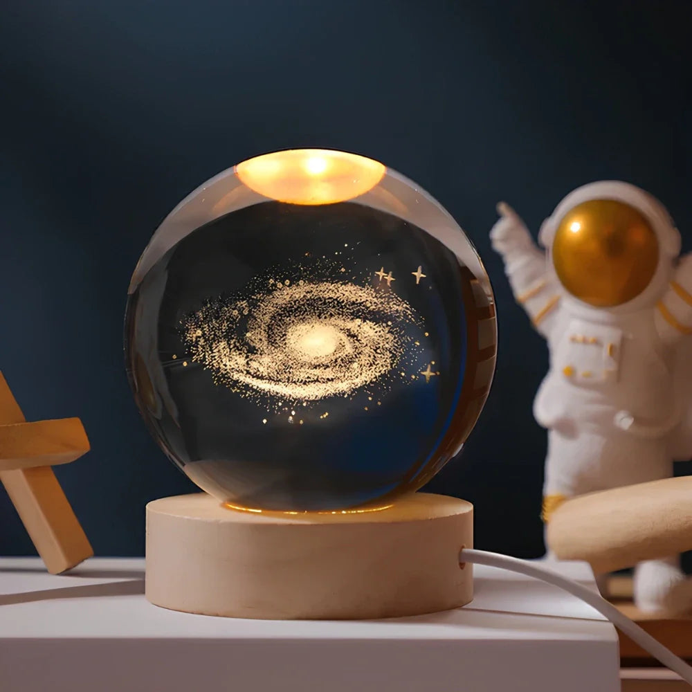 Engraved Crystal Ball Night Light on Wooden Base, 12 Designs
