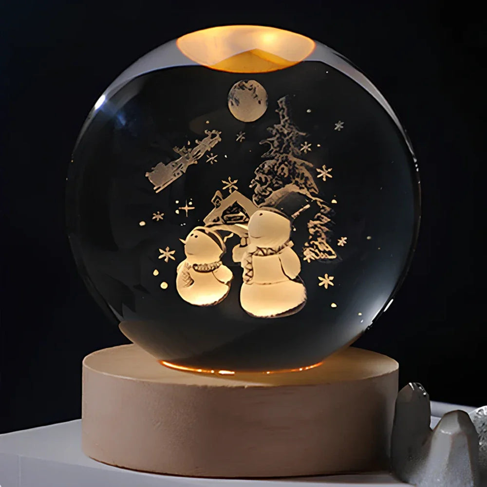Engraved Crystal Ball Night Light on Wooden Base, 12 Designs