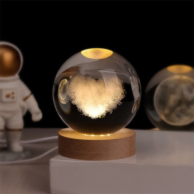 Engraved Crystal Ball Night Light on Wooden Base, 12 Designs