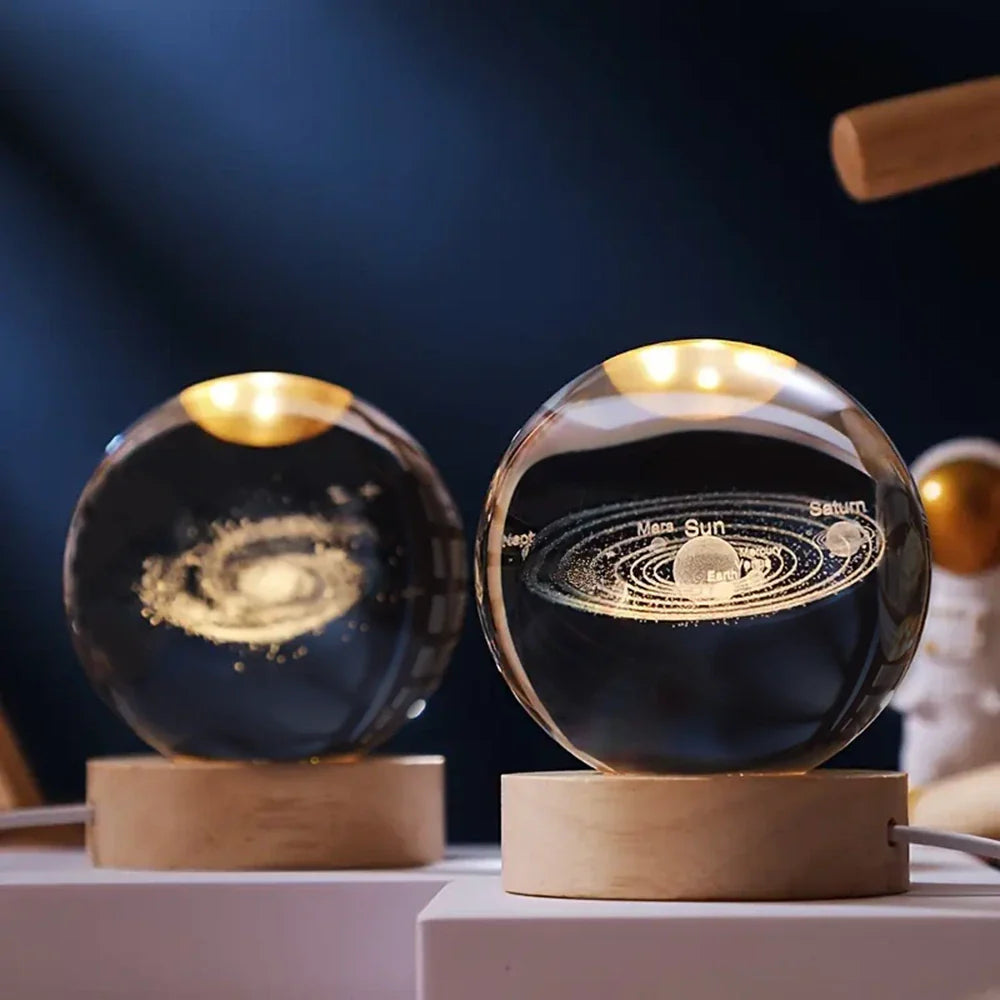Engraved Crystal Ball Night Light on Wooden Base, 12 Designs