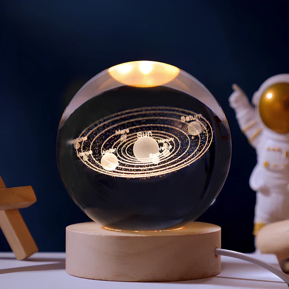 Engraved Crystal Ball Night Light on Wooden Base, 12 Designs
