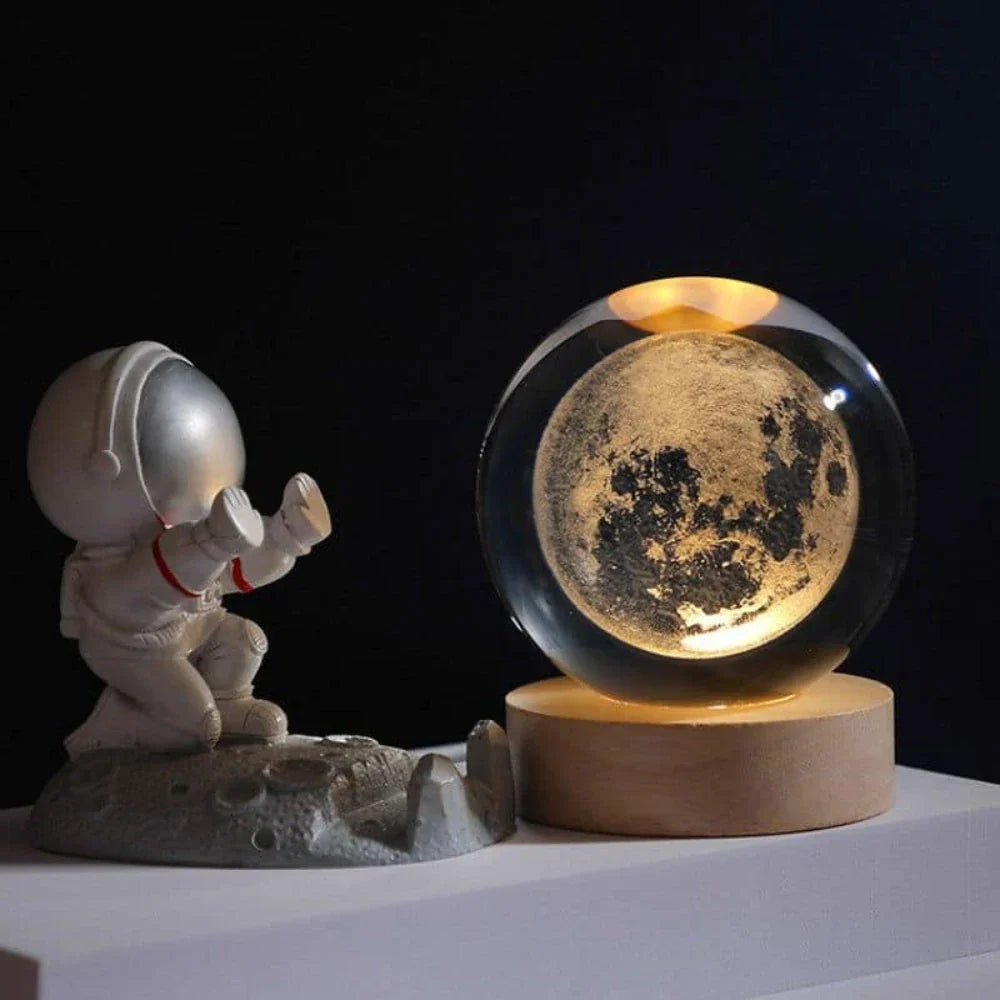 Engraved Crystal Ball Night Light on Wooden Base, 12 Designs