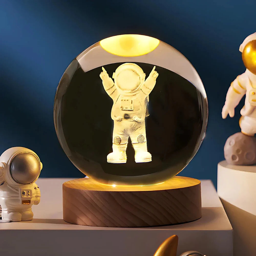 Engraved Crystal Ball Night Light on Wooden Base, 12 Designs