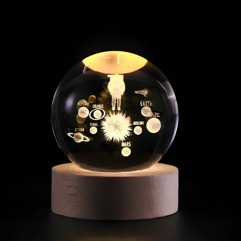 Engraved Crystal Ball Night Light on Wooden Base, 12 Designs