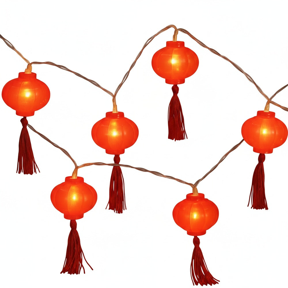 Lantern String Lights with Red Tassels, 20 LEDs, 3 m