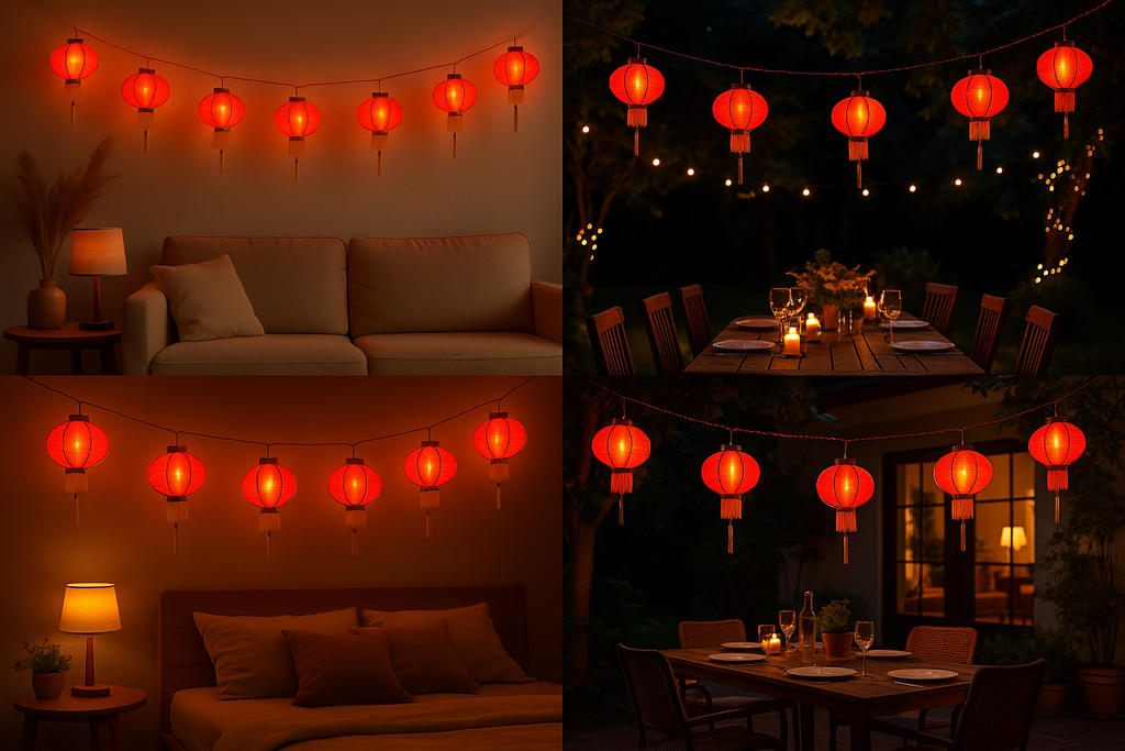 Lantern String Lights with Red Tassels, 20 LEDs, 3 m