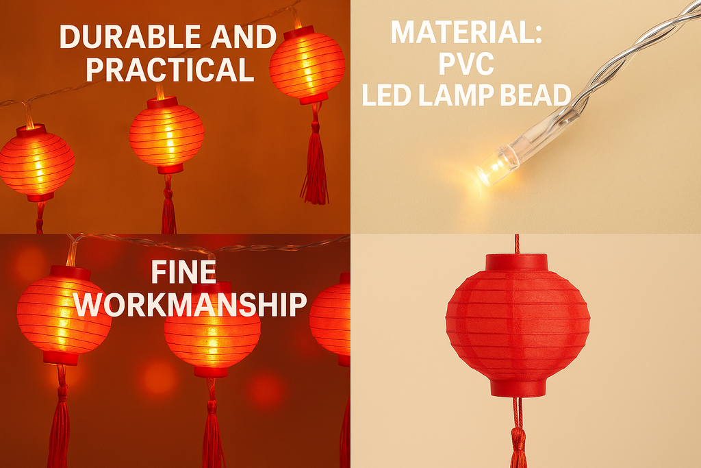 Lantern String Lights with Red Tassels, 20 LEDs, 3 m