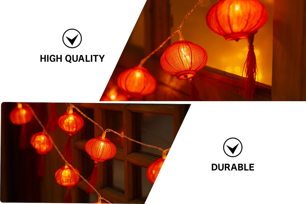 Lantern String Lights with Red Tassels, 20 LEDs, 3 m