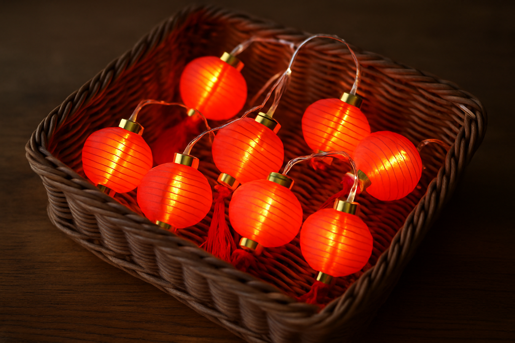 Lantern String Lights with Red Tassels, 20 LEDs, 3 m