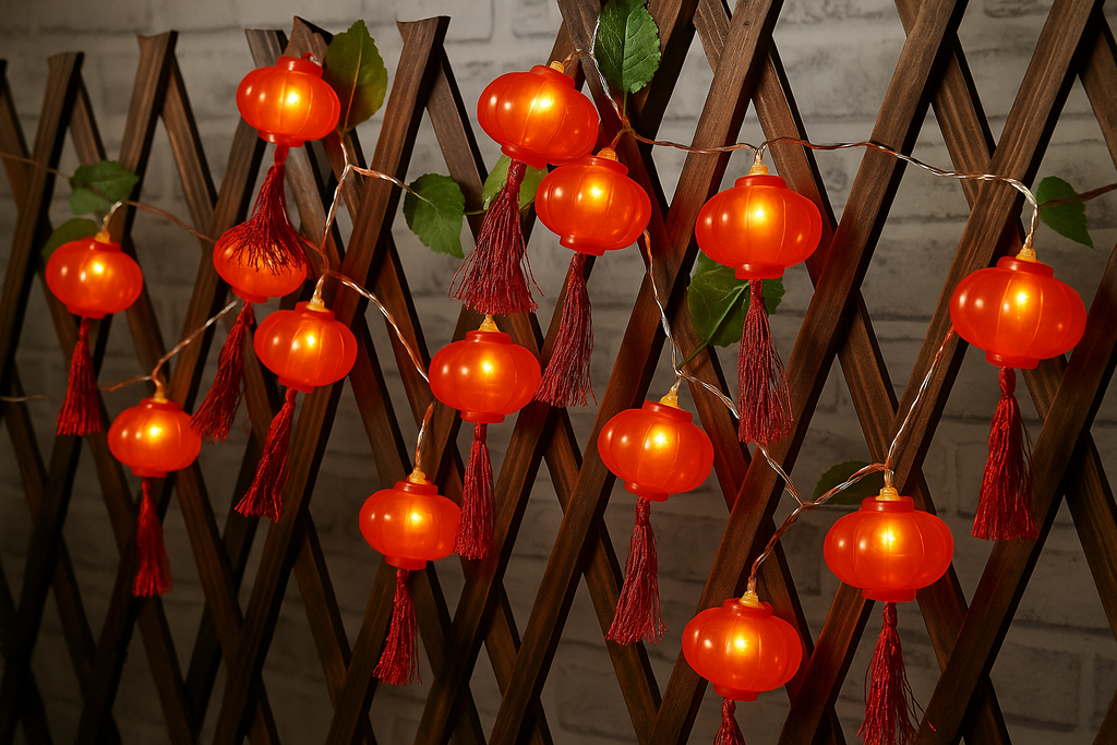 Lantern String Lights with Red Tassels, 20 LEDs, 3 m