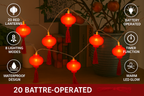 Lantern String Lights with Red Tassels, 20 LEDs, 3 m