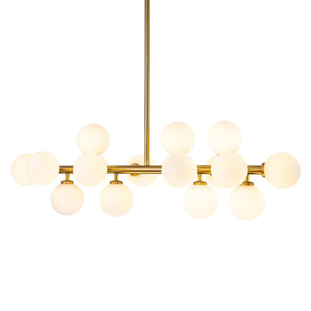 16-Globe Linear Chandelier in Opal Glass and Metal, 90cm