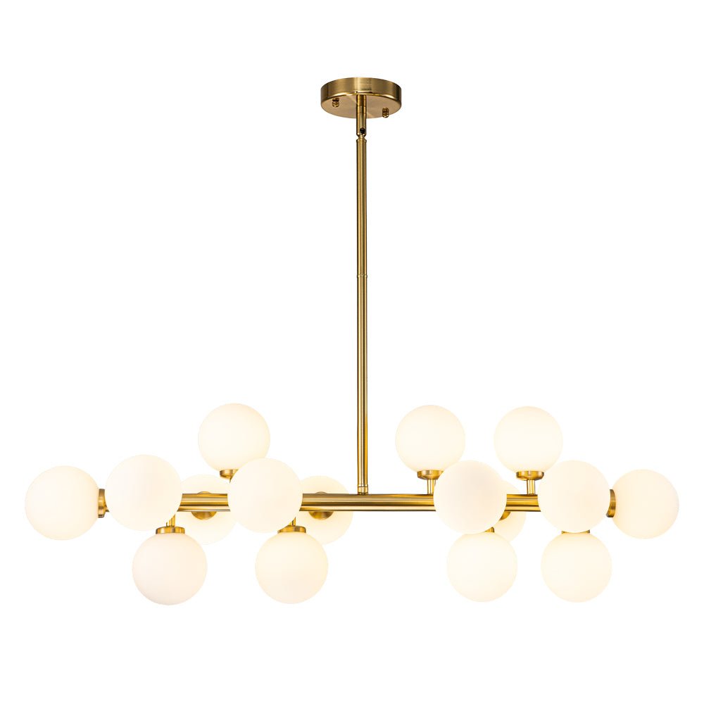 16-Globe Linear Chandelier in Opal Glass and Metal, 90cm
