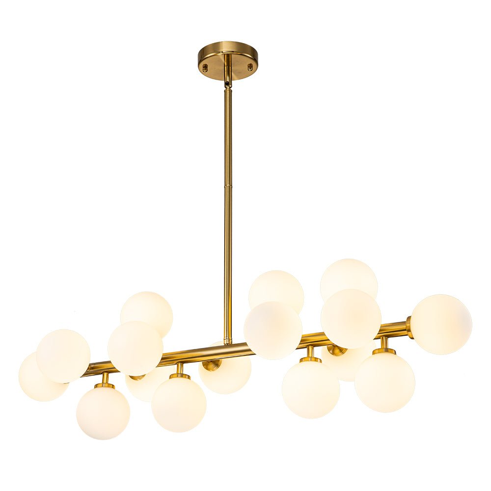 16-Globe Linear Chandelier in Opal Glass and Metal, 90cm
