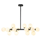 16-Globe Linear Chandelier in Opal Glass and Metal, 90cm