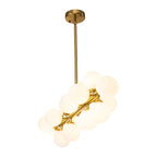 16-Globe Linear Chandelier in Opal Glass and Metal, 90cm