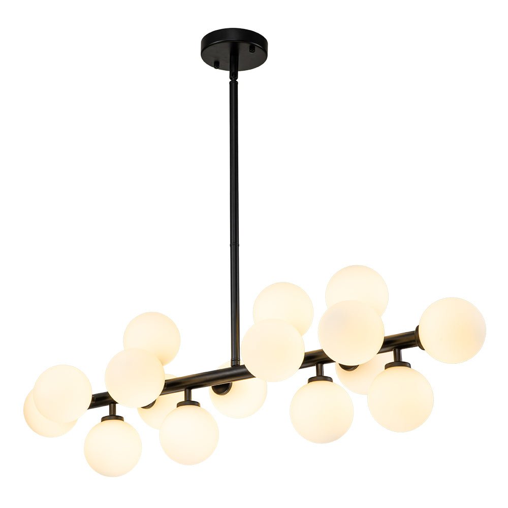 16-Globe Linear Chandelier in Opal Glass and Metal, 90cm