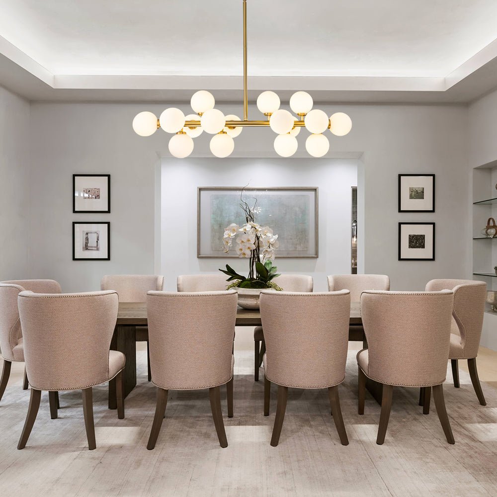16-Globe Linear Chandelier in Opal Glass and Metal, 90cm