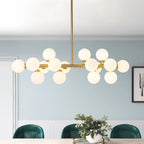 16-Globe Linear Chandelier in Opal Glass and Metal, 90cm