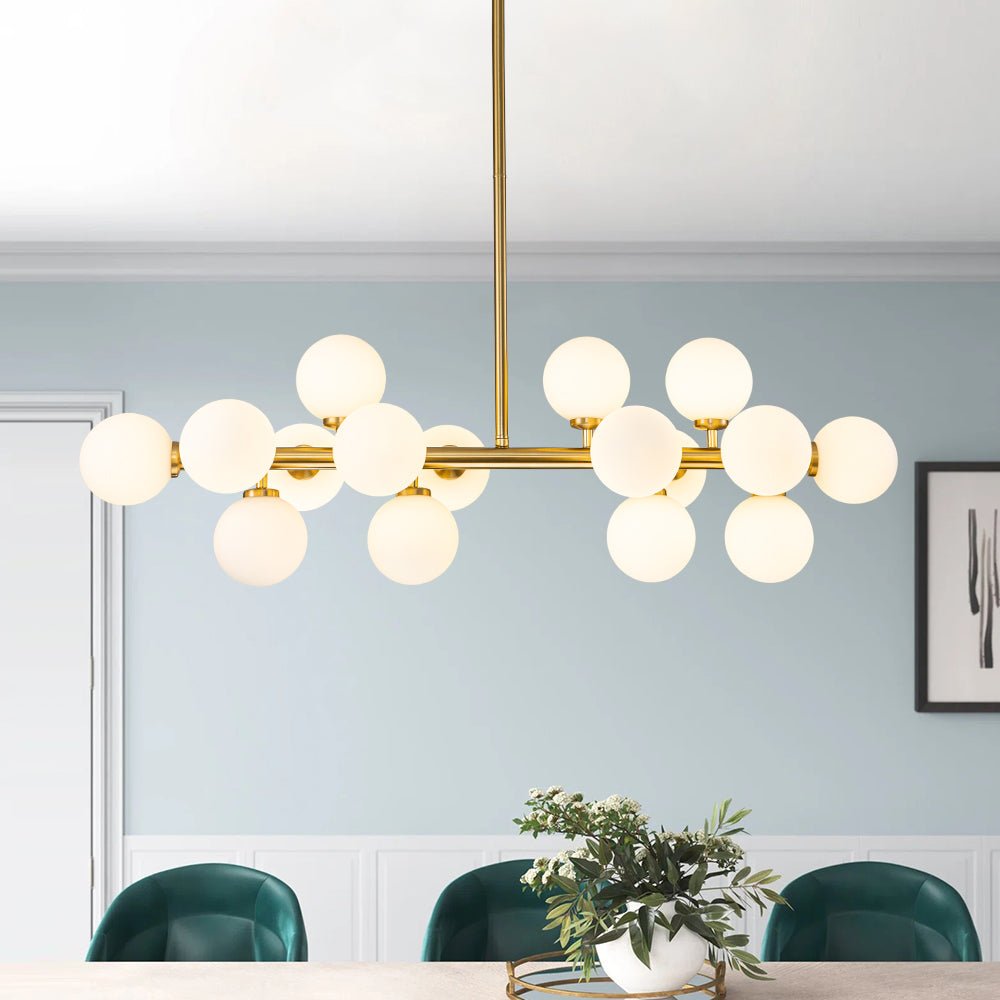16-Globe Linear Chandelier in Opal Glass and Metal, 90cm