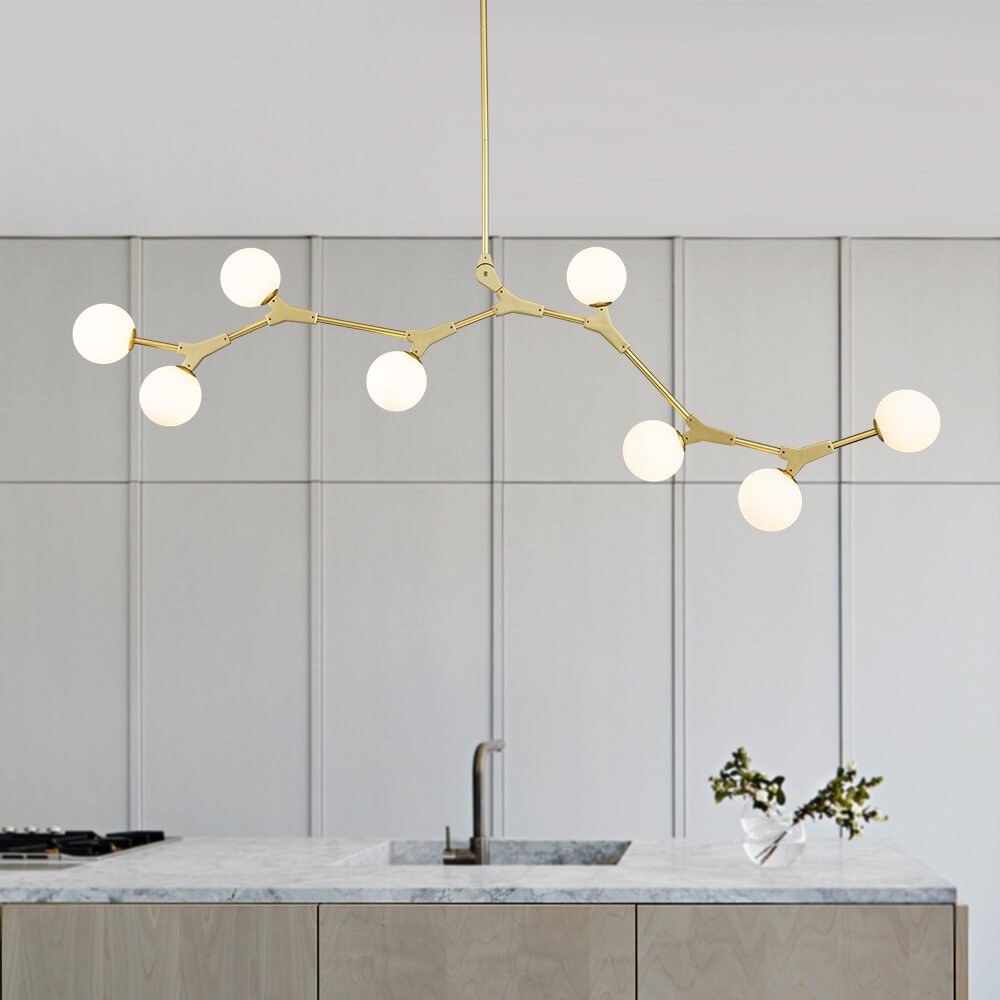 Linear 8-Light Glass Globe Chandelier, 140 cm, G9
