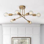 6-Light Sputnik Semi-Flush Chandelier, Gold Effect, 48 cm