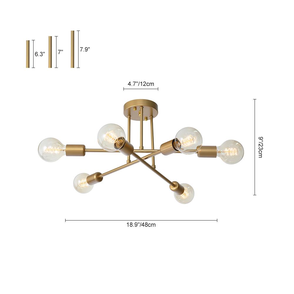 6-Light Sputnik Semi-Flush Chandelier, Gold Effect, 48 cm