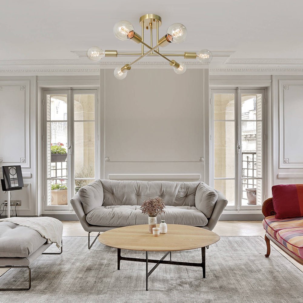 6-Light Sputnik Semi-Flush Chandelier, Gold Effect, 48 cm