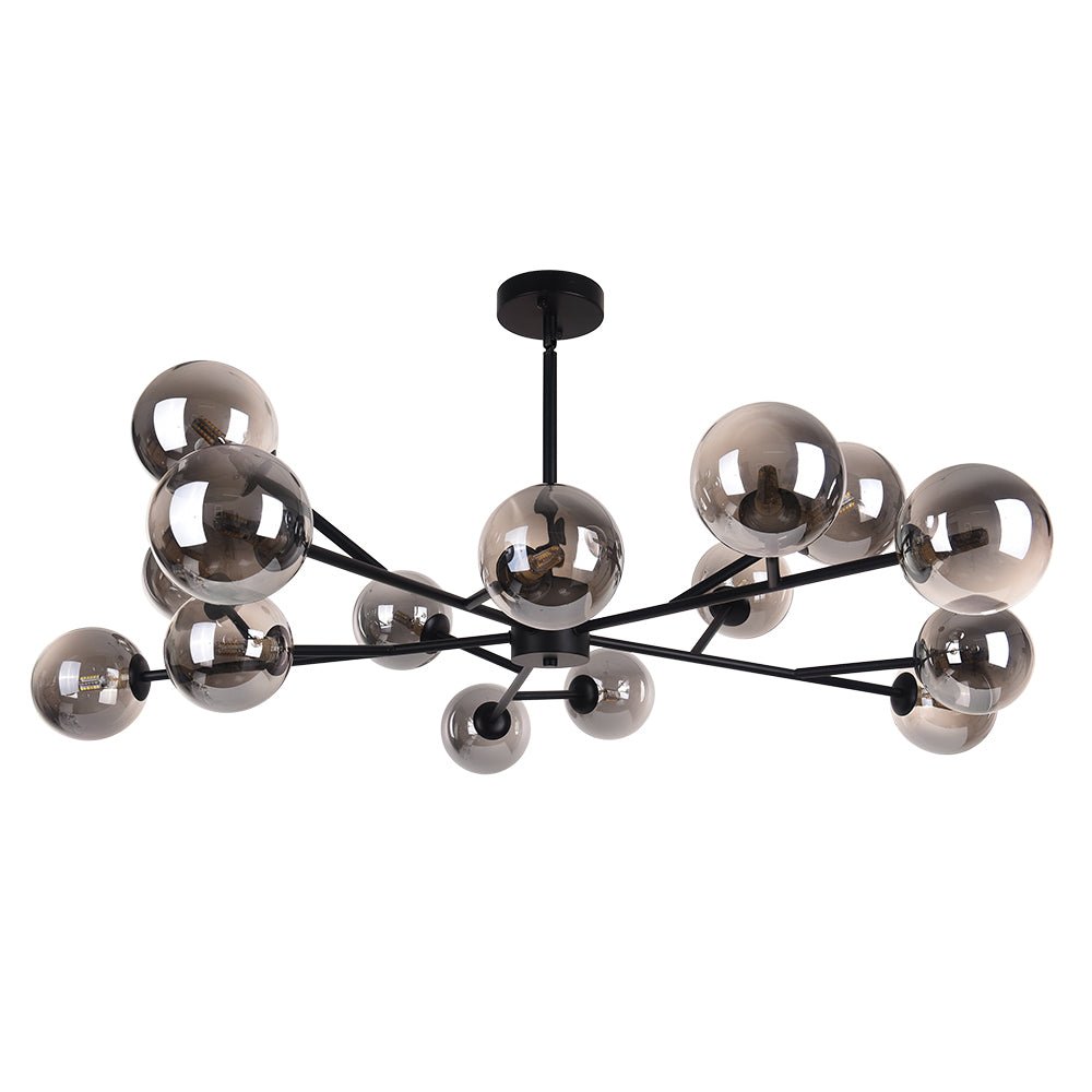15-Light Glass Globe Pendant 112cm, Brass or Black Finish