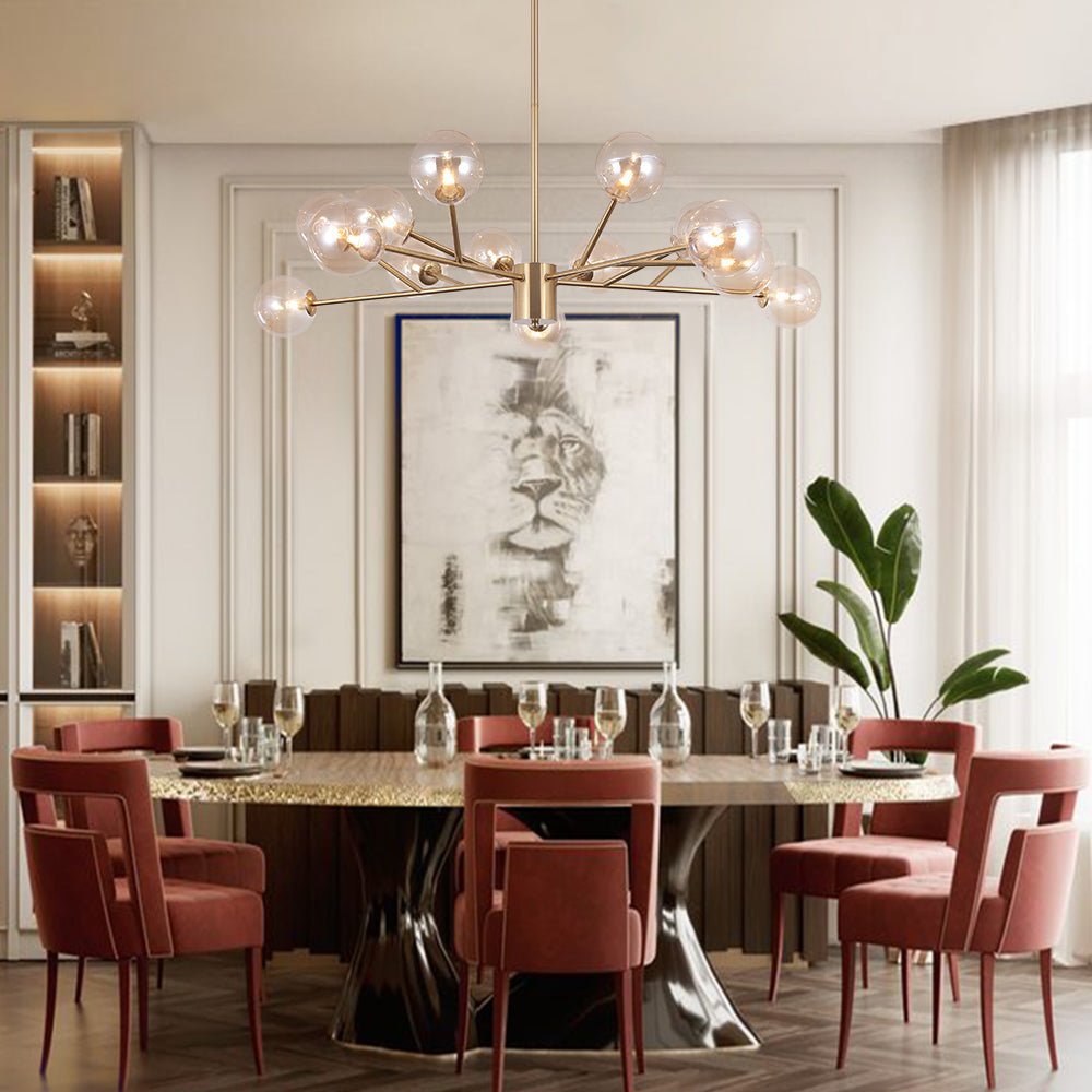 15-Light Glass Globe Pendant 112cm, Brass or Black Finish