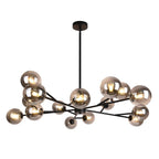 15-Light Glass Globe Pendant 112cm, Brass or Black Finish