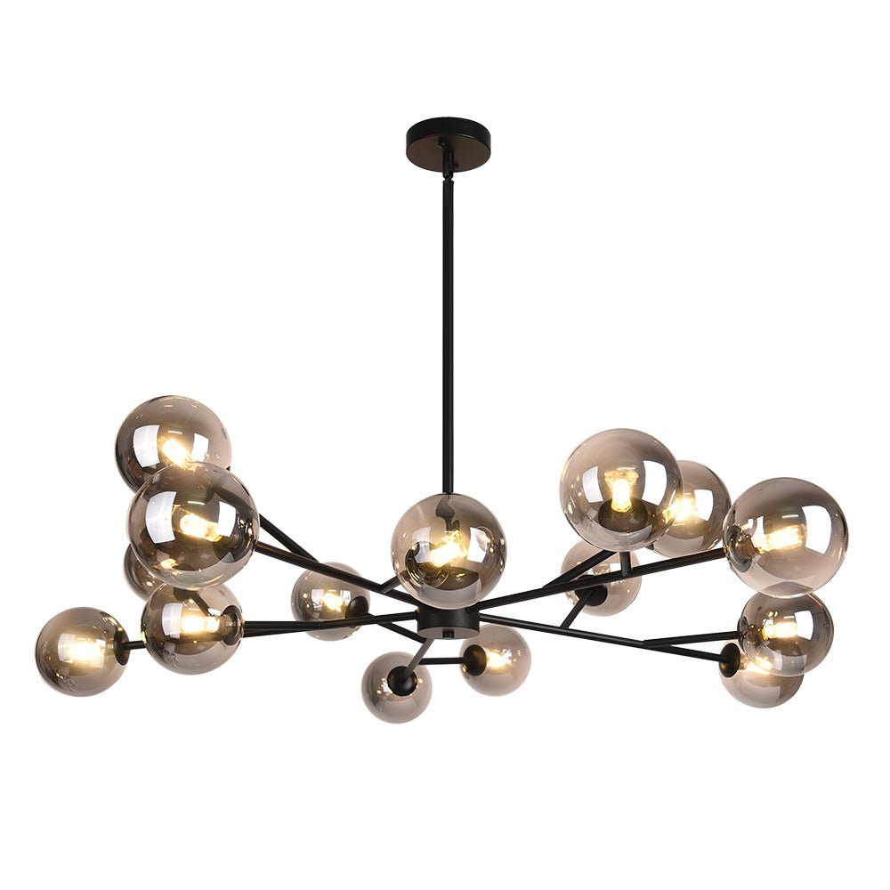 15-Light Glass Globe Pendant 112cm, Brass or Black Finish