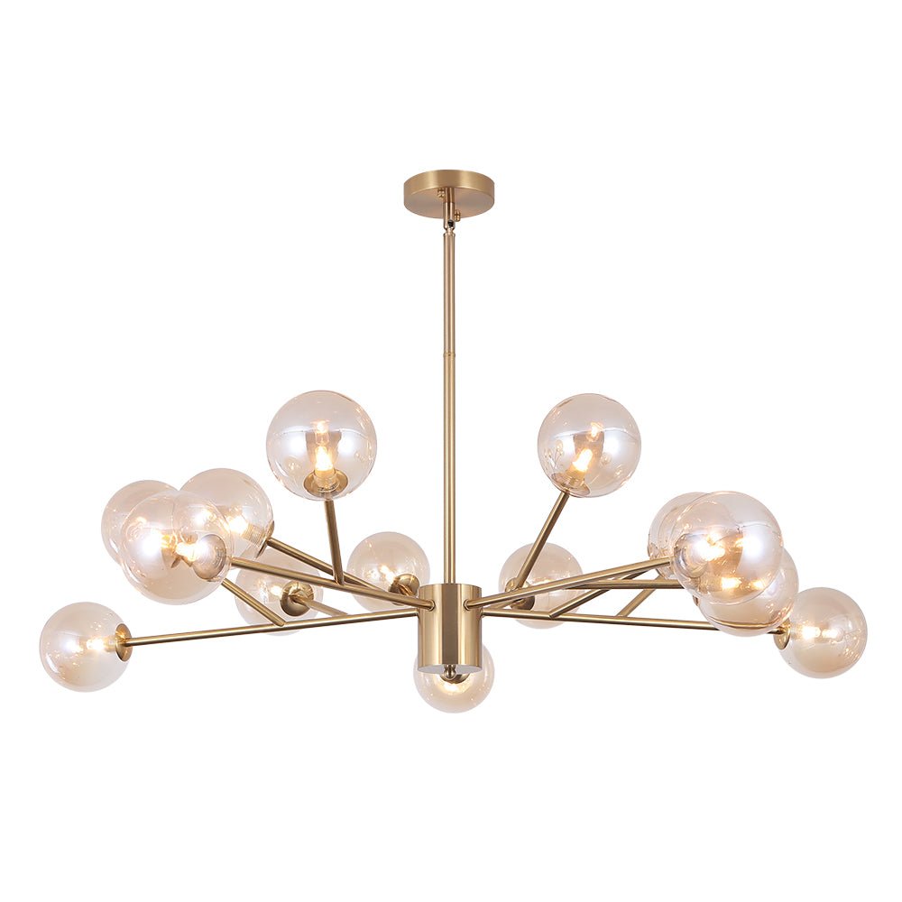 15-Light Glass Globe Pendant 112cm, Brass or Black Finish
