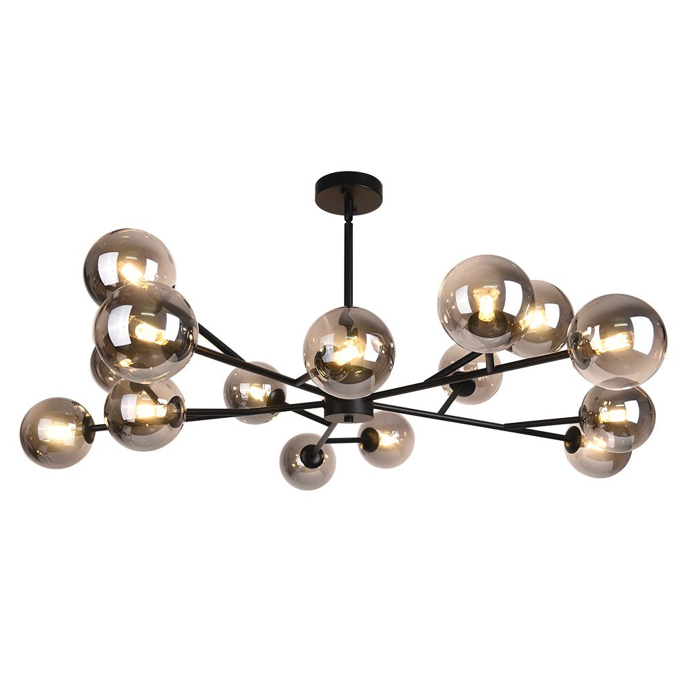 15-Light Glass Globe Pendant 112cm, Brass or Black Finish