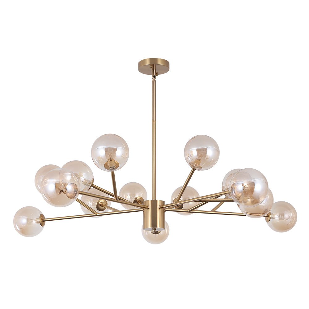 15-Light Glass Globe Pendant 112cm, Brass or Black Finish