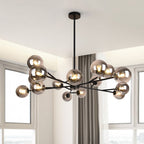 15-Light Glass Globe Pendant 112cm, Brass or Black Finish