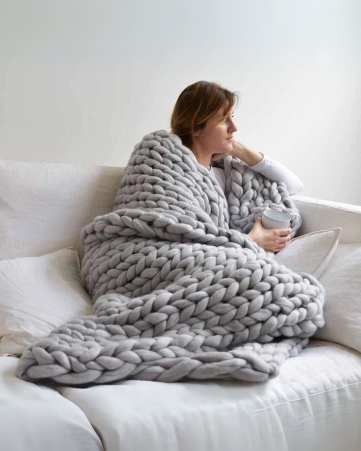 Hand-Knitted Chunky Chenille Throw Blanket