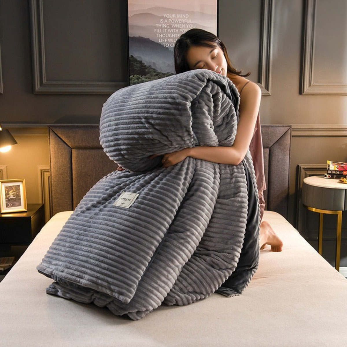 Double-Sided Fleece Duvet Set with Pillowcase, Velvet Feel