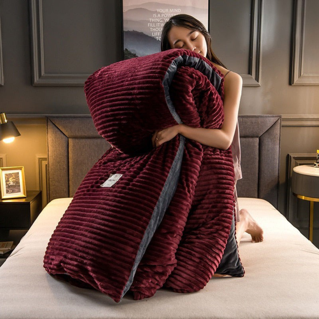Double-Sided Fleece Duvet Set with Pillowcase, Velvet Feel